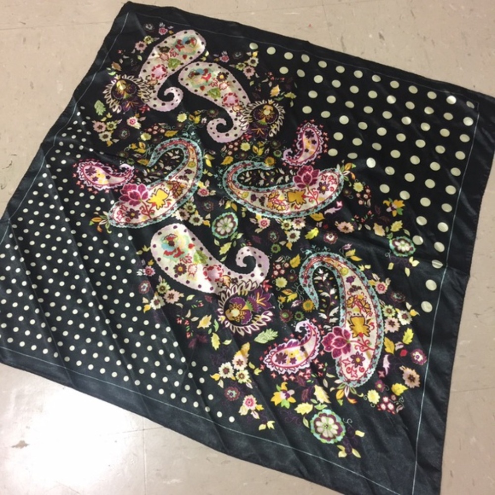 handkerchief black polka dot vintage chain print colorful faux silky European